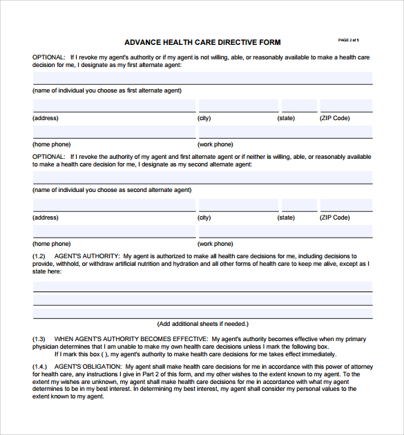 12 Advance Medical Directive Form Templates To Download Sample Templates