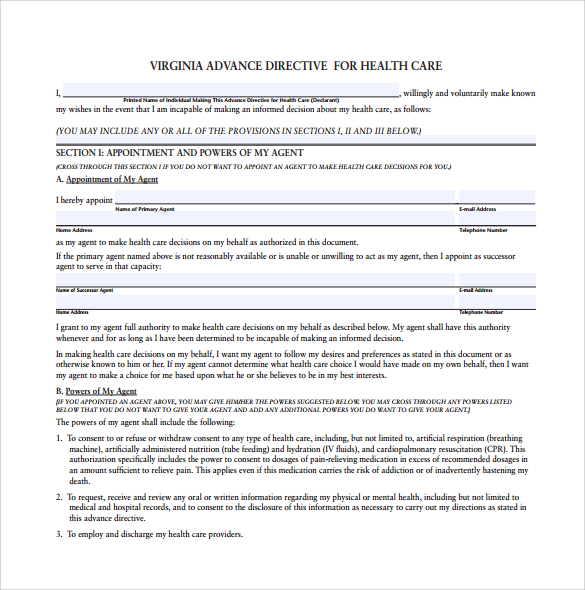 virginia health care directive form