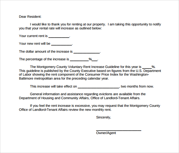 Rent Increase Letter To Tenant Template