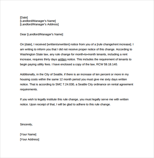 sample rent increase letter