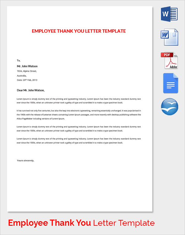 sample employee thank you letter template