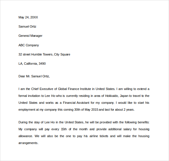 Sample Invitation Letter To Us Consulate For Business Visa Business Walls