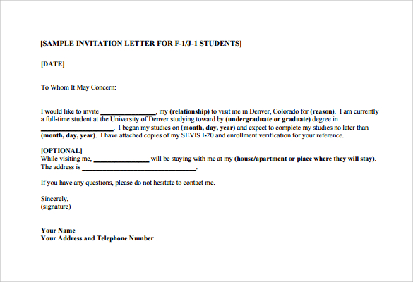 FREE 11 Invitation Letters for US Visa in PDF MS Word 