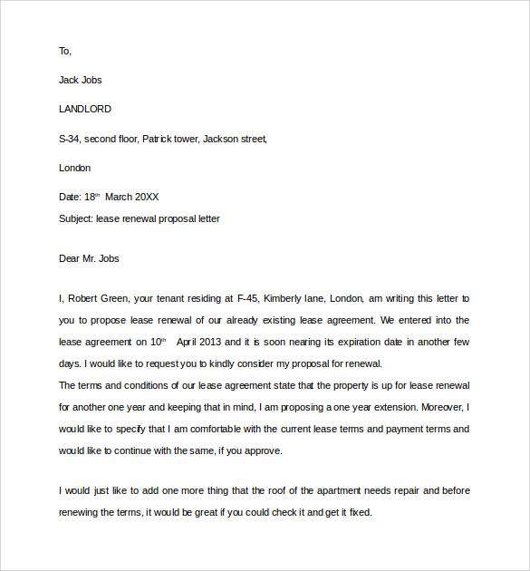 lease renewal proposal letter