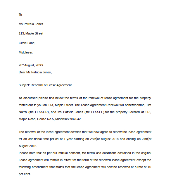 letter renewal agreement Letter. 7 renewal Renewal commercial letter No Lease lease