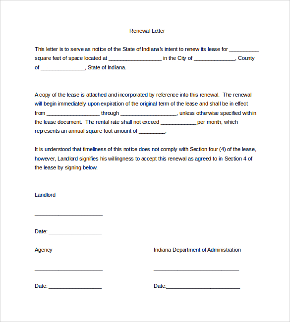 real estate lease renewal letter