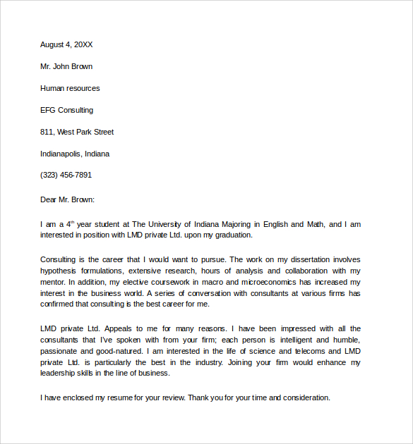 consulting firm cover letter sample