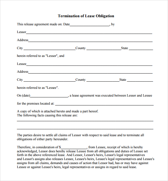 lease obligation termination form