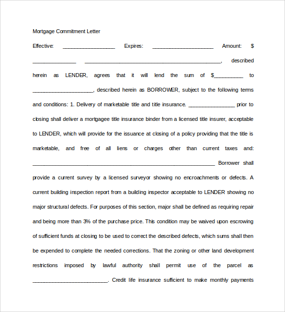 basic mortgage commitment letter 