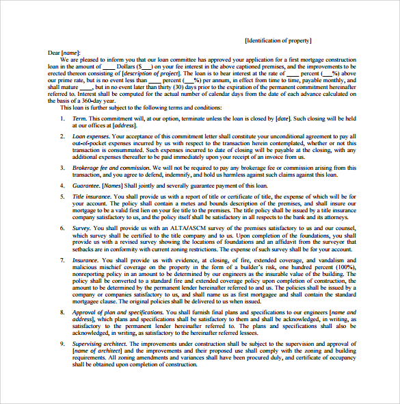 FREE 5 Sample Mortgage Commitment Letter Templates In PDF MS Word