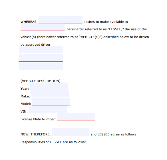 Printable Car Lease Agreement Template