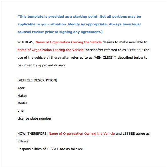 general car lease form