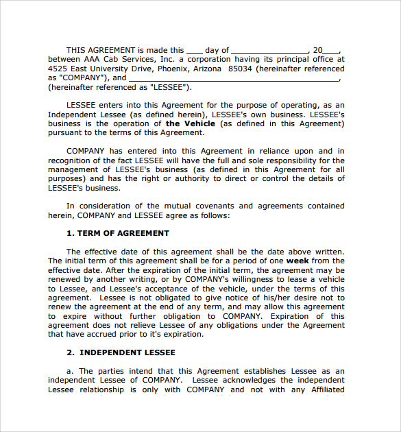 simple car lease form