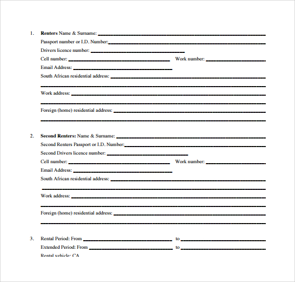 printable car lease form