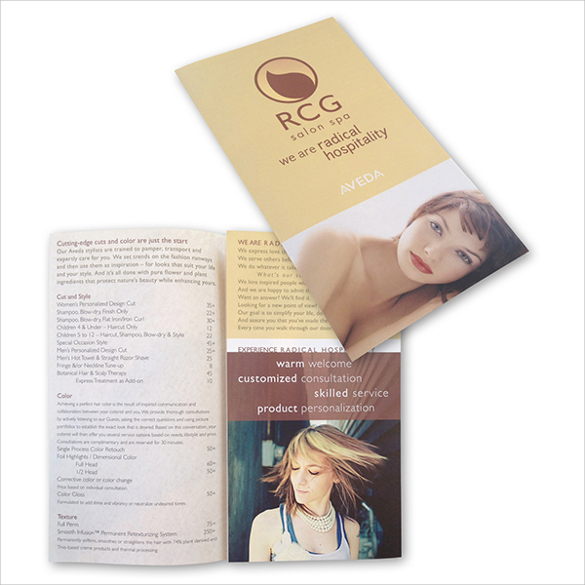 rcg salon and spa menu brochure