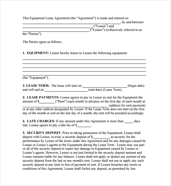 free 10 sample equipment lease forms in pdf ms word