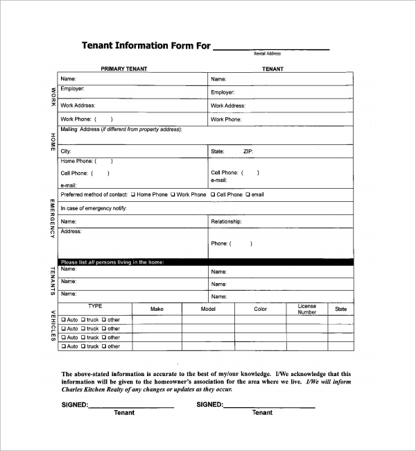 FREE 11 Tenant Information Forms In PDF MS Word