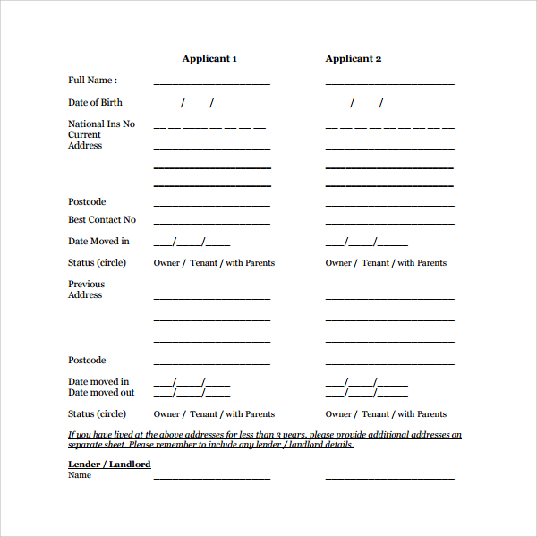 Tenant Information Sheet Template HQ Printable Documents