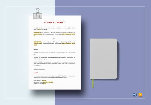 dj service contract template in ipages