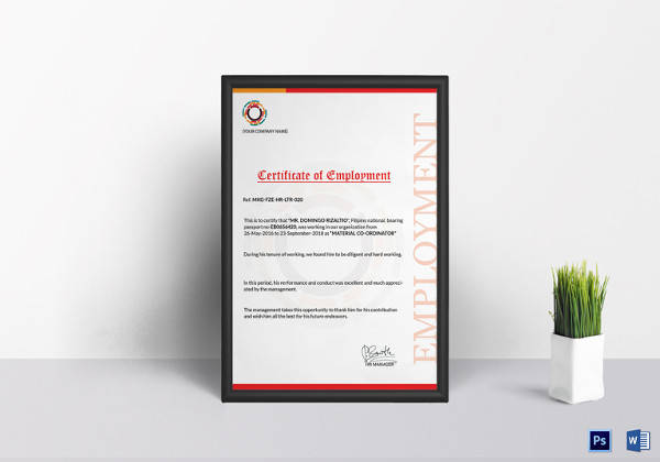 employment certificate word template