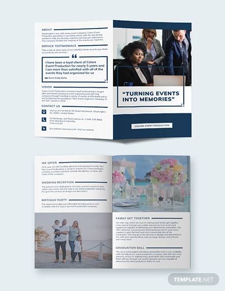 event planning business bi fold brochure template