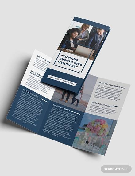 event planning business tri fold brochure template