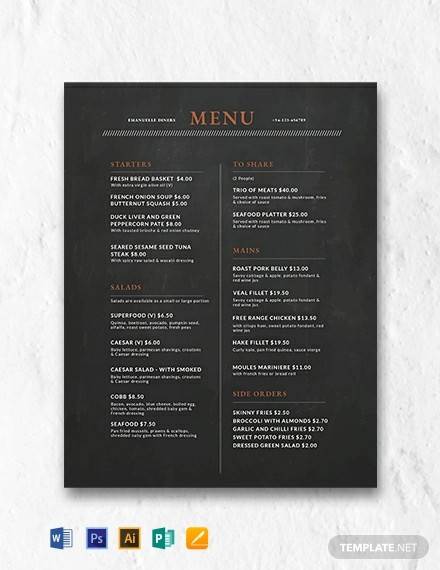 free chalkboard menu design template