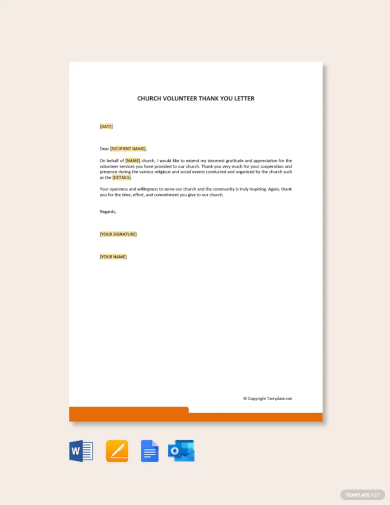 free church volunteer thank you letter template