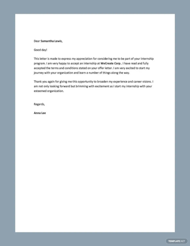 free internship acceptance thank you letter template