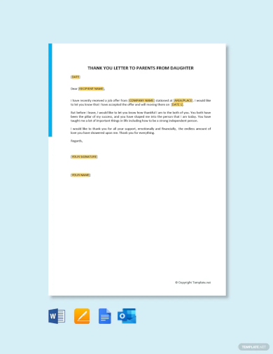 free thank you letter to parents from daughter template