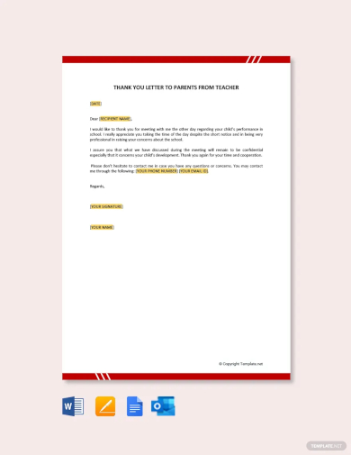 free thank you letter to parents from teacher template