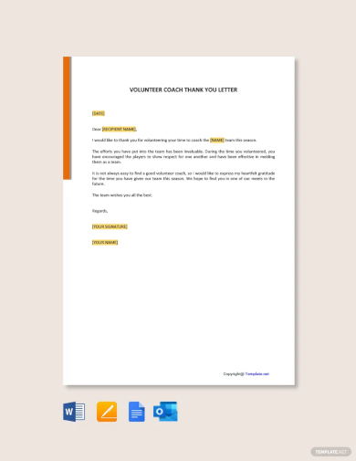 free volunteer coach thank you letter template