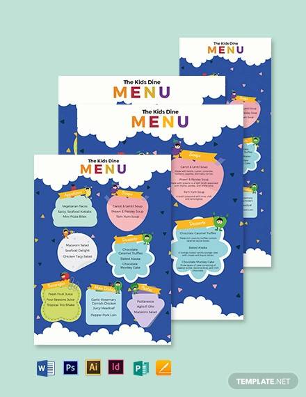 kids dinner menu template