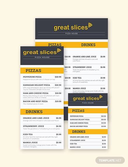 pizza table menu template