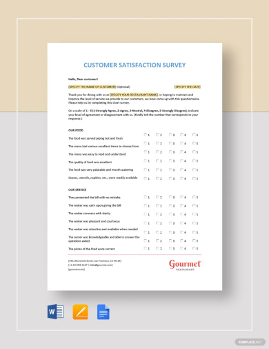 restaurant customer satisfaction survey template