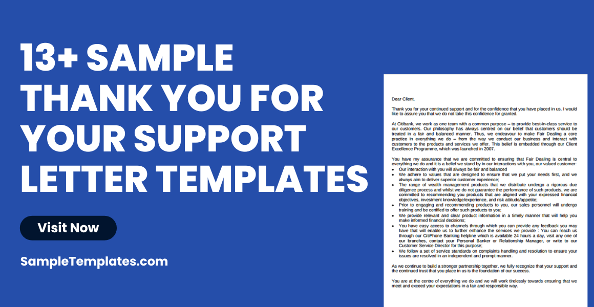 sample thank you for your support letter templates