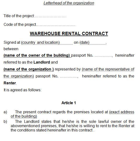 short term rental contract form in ms word