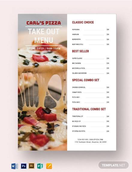 takeaway pizza menu template