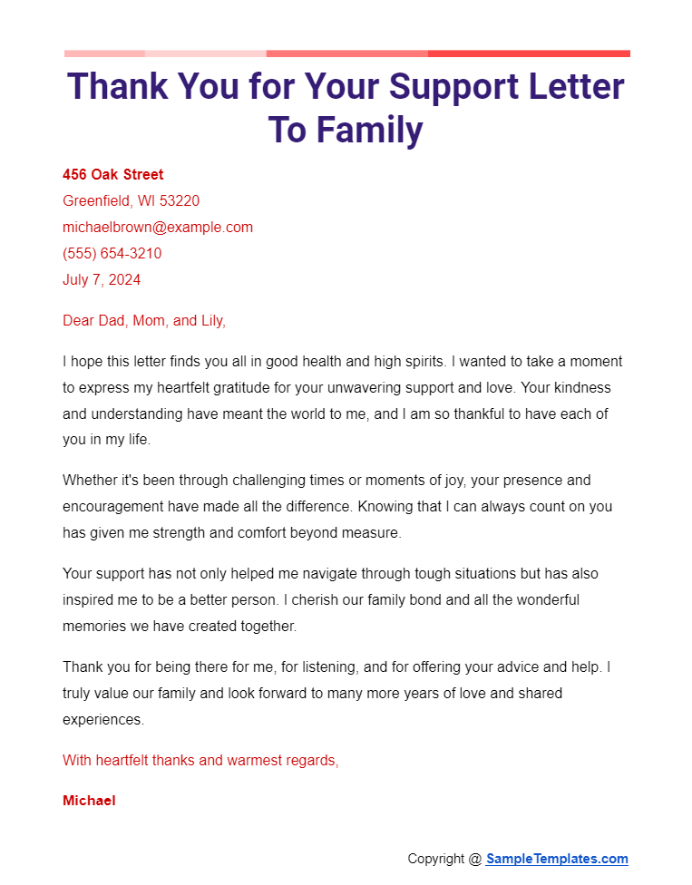thank you for your support letter to family