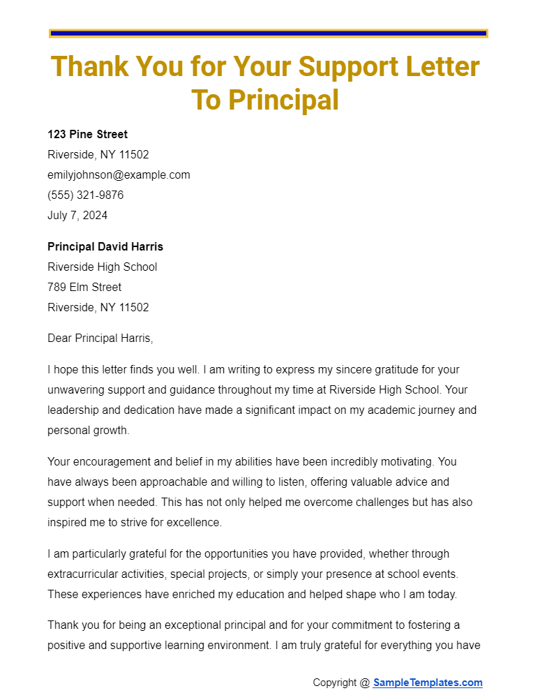 thank you for your support letter to principal