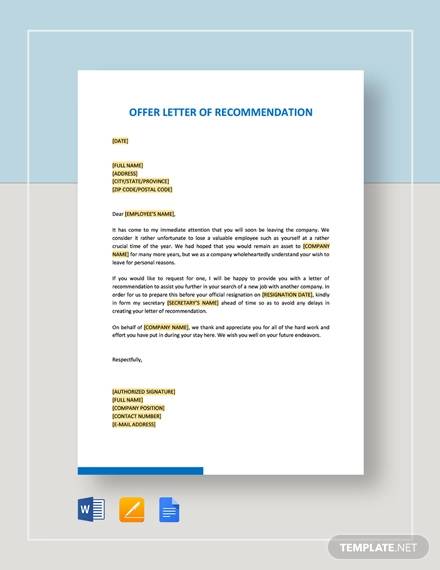 offer letter of recommendation