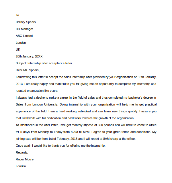 Sample Internship Thank You Letter - 9+ Free Documents in 