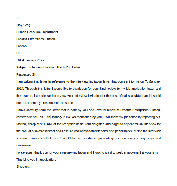 FREE 9 Sample Thank You Letter To Interviewer In PDF