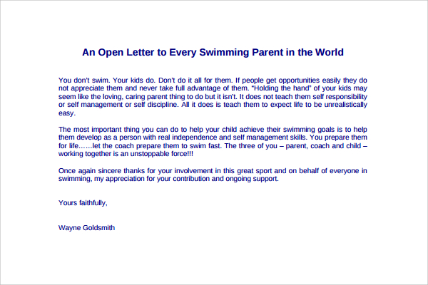 Support Thank You Letter For Parents From School