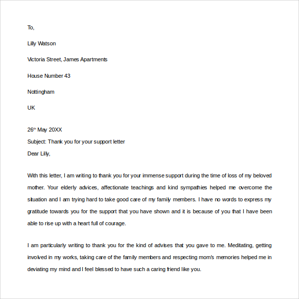 Free 9 Sample Thank You For Your Support Letter Templates In Pdf Ms Word