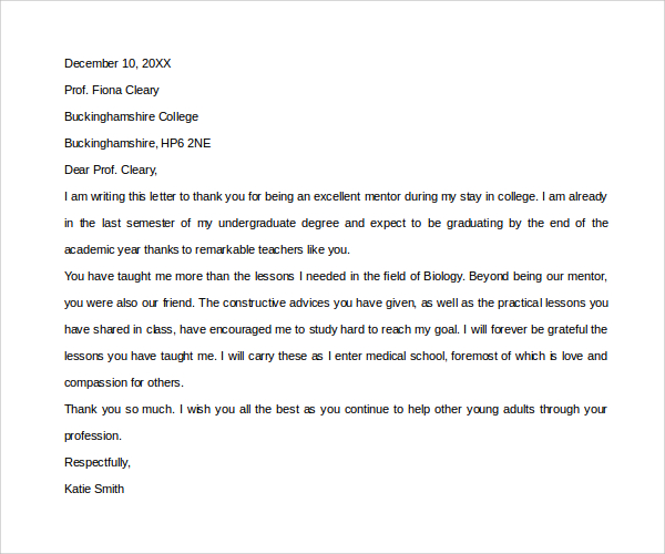 Free 12 Sample Thank You Letter To Mentor In Pdf Ms Word