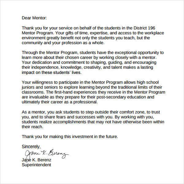 preceptor you thank letter Thank 11 Sample Letter Mentor  to Download  Free You