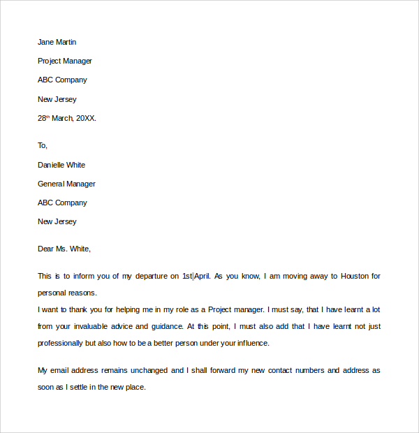farewell thank you letter to employer