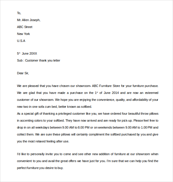 letter thank customer you Free You Sample Download  Thank  Customer 9  Letter