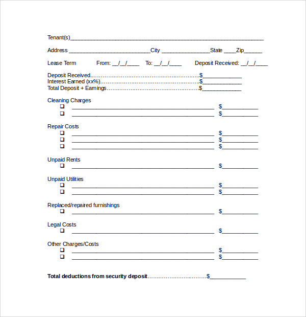 rental deposit information form